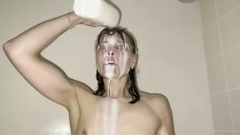 Milk Shower - Cold Freezing Milk poured over my naked body