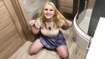 Wet Blonde Swallows My Piss And Sucks My Dick