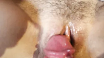 A lot of cum for small hairy pussy