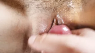 A lot of cum for small hairy pussy