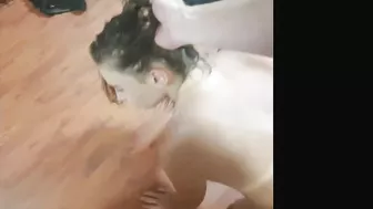 Worthless slut hair dragged to toilet to get used as human toilet, face slap and spit