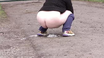 Pissing on a public road outdoors. Voyeur watching mature milf with big butt in white panties. Dirty fetish. ASMR. PAWG.