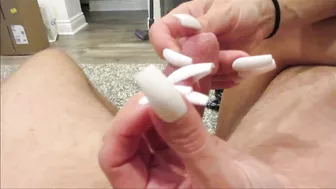 White nails all over his cock!