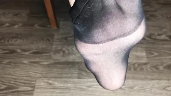 GIRL IN NYLON BLACK SOCKS FEET WORSHIP POV