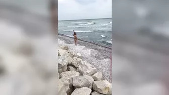 big tits teen walking naked on beach