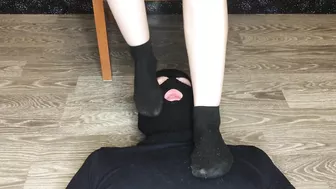 student in dirty black socks smelling foot fetish domination pov