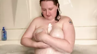 BBW Has Fun With Her Dildo In The Shower