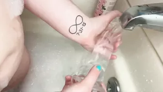 BBW Has Fun With Her Dildo In The Shower