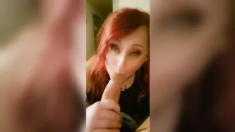 Cute Lil Redhead, tasting the cum from a BWC