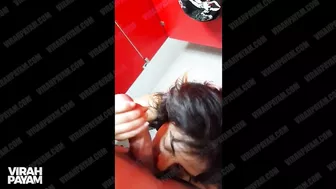 POV big ass latina gives blowjob in public bathroom