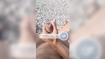 POV Public Mutual Masturbation in the beach. Risky and nude, almost got caught. Γυμνή στην παραλία