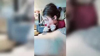 Sexy tattooed milf sucks his dick so good he was frozen after he nuts in her mouth