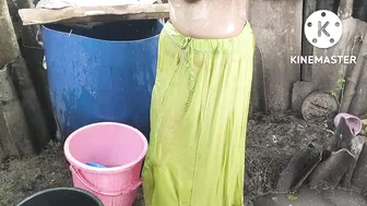 Indian house wife bathing anita style