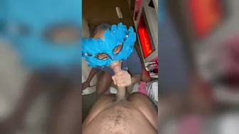 Ebony cop sucks Bbc with mask on