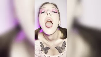 Mouth teasing. Sloppy girl with braces