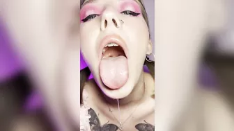 Mouth teasing. Sloppy girl with braces