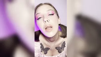 Mouth teasing. Sloppy girl with braces