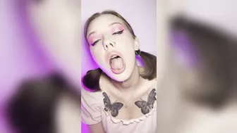 Mouth teasing. Sloppy girl with braces