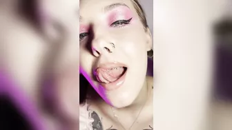 Mouth teasing. Sloppy girl with braces