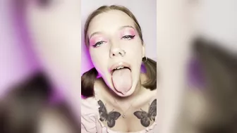 Mouth teasing. Sloppy girl with braces