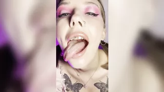 Mouth teasing. Sloppy girl with braces