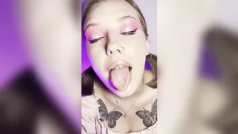 Mouth teasing. Sloppy girl with braces