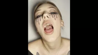 Sloppy ahegao by girl with braces. Spit fetish