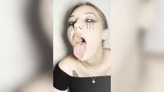 Sloppy ahegao by girl with braces. Spit fetish