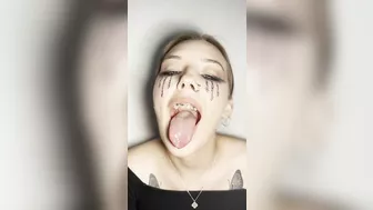 Sloppy ahegao by girl with braces. Spit fetish