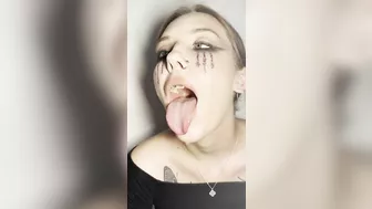 Sloppy ahegao by girl with braces. Spit fetish