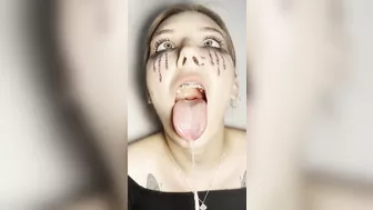 Sloppy ahegao by girl with braces. Spit fetish