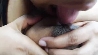 Filipina beautiful sexy woman is sexually excited and sucking her own milk