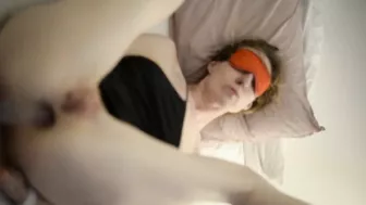 Blindfolded and listening to porn, my huge new dildo goes up my asshole!