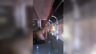 Oiled up Busty Fit Redhead Strip Tease on Las Vegas Balcony