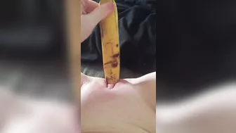 Teen fucks her tight little pussy with a banana & squirts everywhere