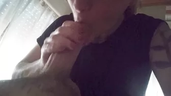 Beautiful blonde suck my big dick, cumshot mouth