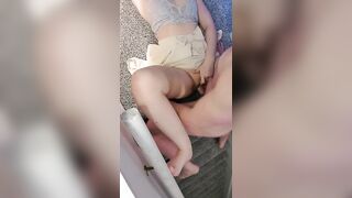 Fucked and cumshot on top of the steps