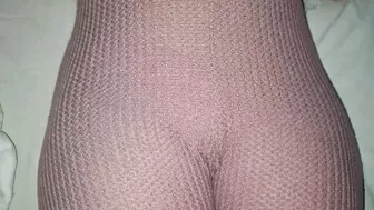 Touching her big pussy bulge in Pink Leggings