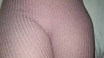 Touching her big pussy bulge in Pink Leggings