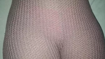 Touching her big pussy bulge in Pink Leggings