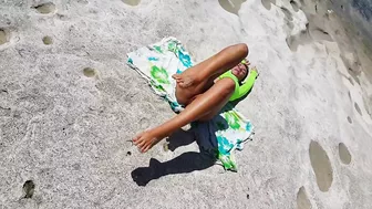 Naked YOGA # Morning Yoga exercises at Ocean Shore