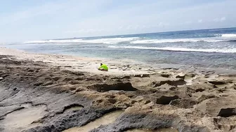 Naked YOGA # Morning Yoga exercises at Ocean Shore