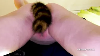 Closeup pussy porn with butt tail plug