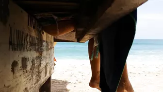 Up Skirt VIEW on Crowded Beach # PUBLIC NO PANTIES,just BUTT PLUG wearing