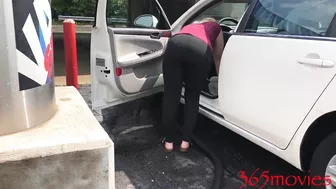 Hot blonde bending over cleaning out her car gets fucked in public by thug at car wash