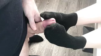 fuck teen girl black socks after job, foojob & socksjob black socks cum pov