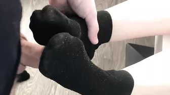 fuck teen girl black socks after job, foojob & socksjob black socks cum pov