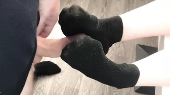 fuck teen girl black socks after job, foojob & socksjob black socks cum pov