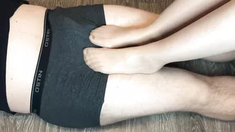 sexy teen girl footjob after study with nylon stockings foot fetish