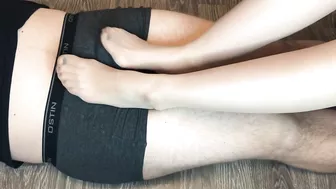 sexy teen girl footjob after study with nylon stockings foot fetish